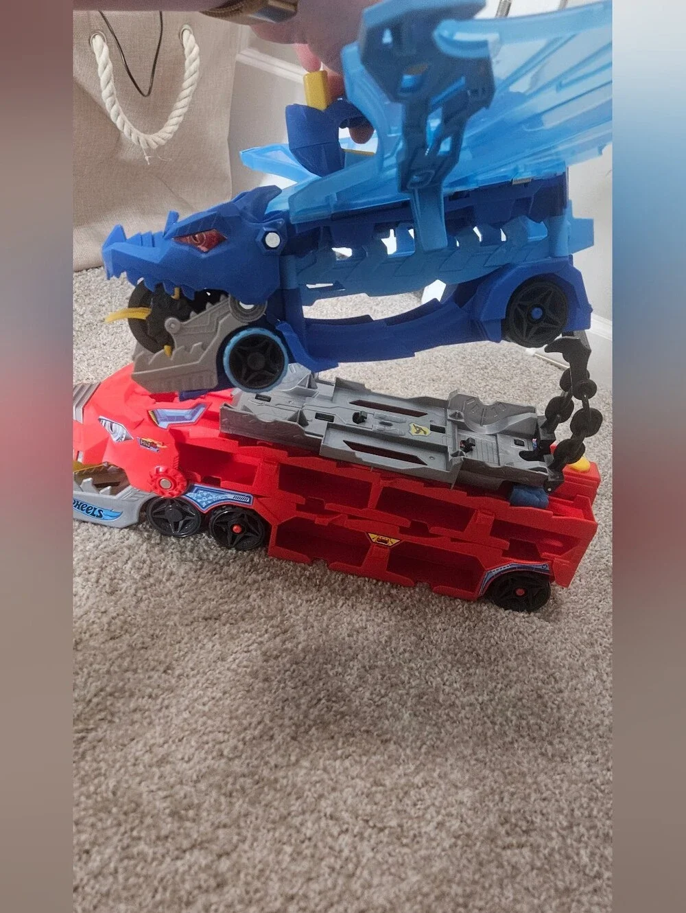 Blue and Red Dragon Transport Truck - Kids Vehicle Playset (No Cars)